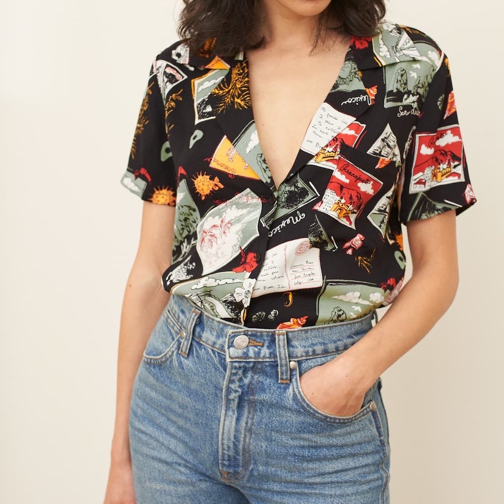 NWT Reformation Cuba top postcards print, size Sm